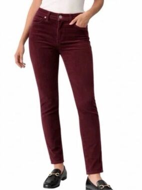 Cabi 4509 Skinny Corduroy Pants Vineyard Maroon Stretch Size 14